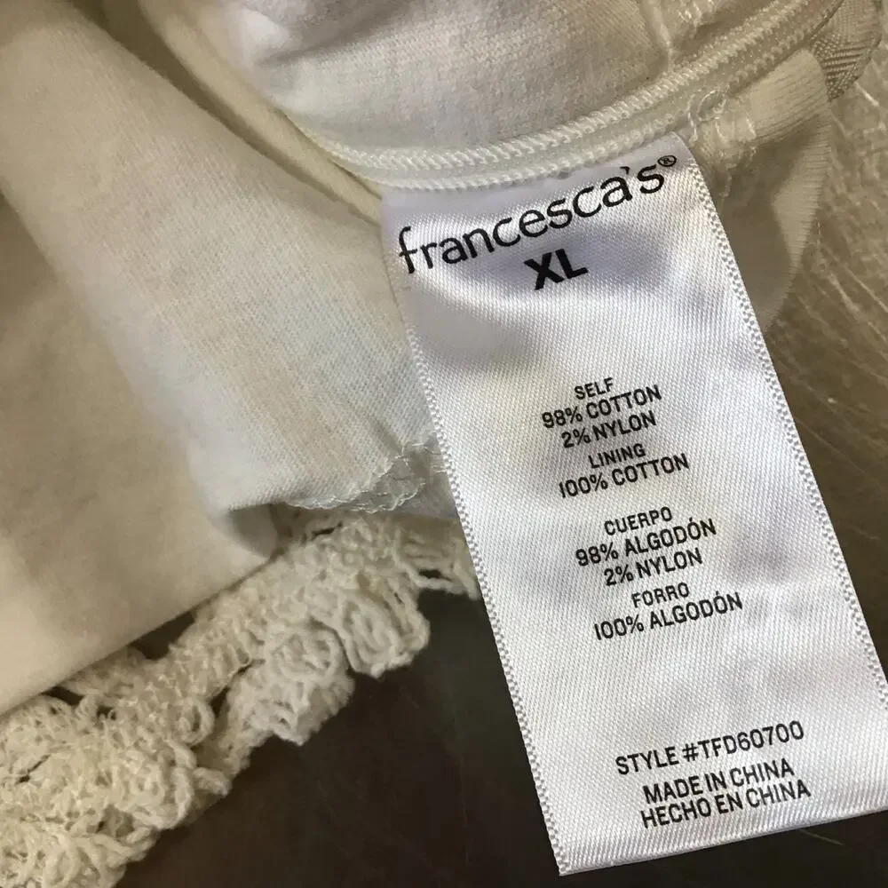 NWT Audrey Parks x Francesca's White Square Neck Crochet Boho Festival Top XL